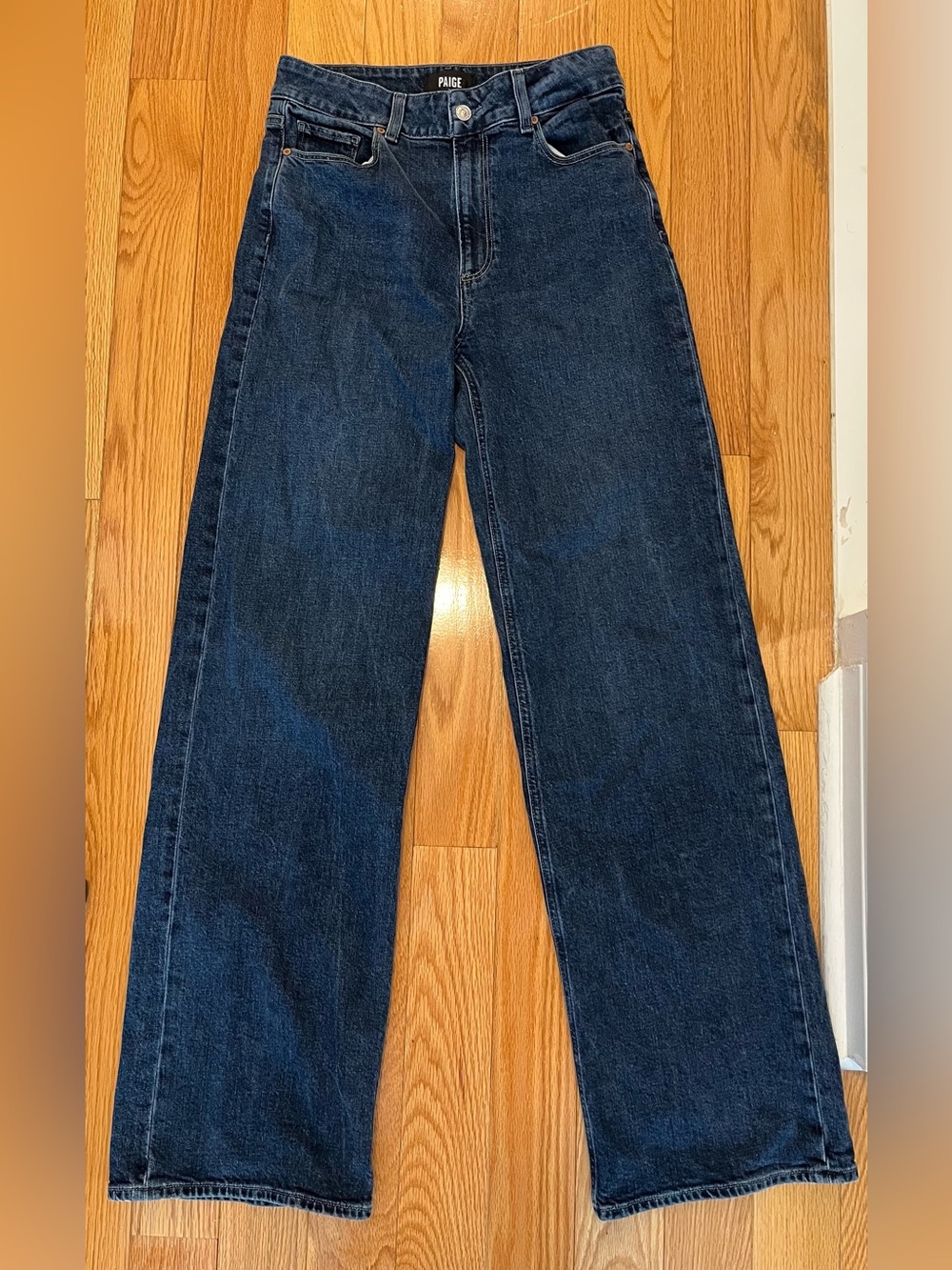 Paige Sasha Wide Leg Jeans Straight Leg Blue Waist 28 Inseam 34.5